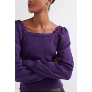 By Anthropologie square neck deep purple sweater (M)